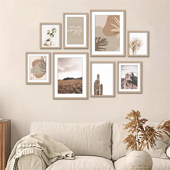 ArtbyHannah 8 Piece Natural Gallery Wall Photo Frame Set, Modern Landscape Wall Decor for Home and Office, Mother's Day Gift for Home Decor