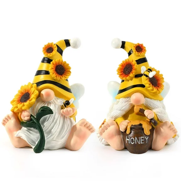 Ayieyill 2PCS Spring Decor Bumble Bee Spring Gnome Decorations Honey Bee Decor Gnomes Ornaments World Bee Day  (Yellow 3.54 H）