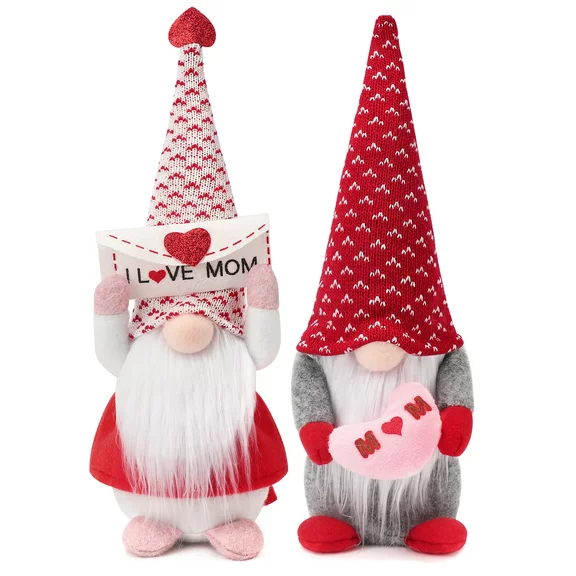 Ayieyill 2Pcs Mother's Day Decorations Gnomes Plush Decor Mothers Day Themed Party Gifts, Handmade Envelope I Love Mom Gnomes Tomte Elf Decorations Birthday Gifts for Mom