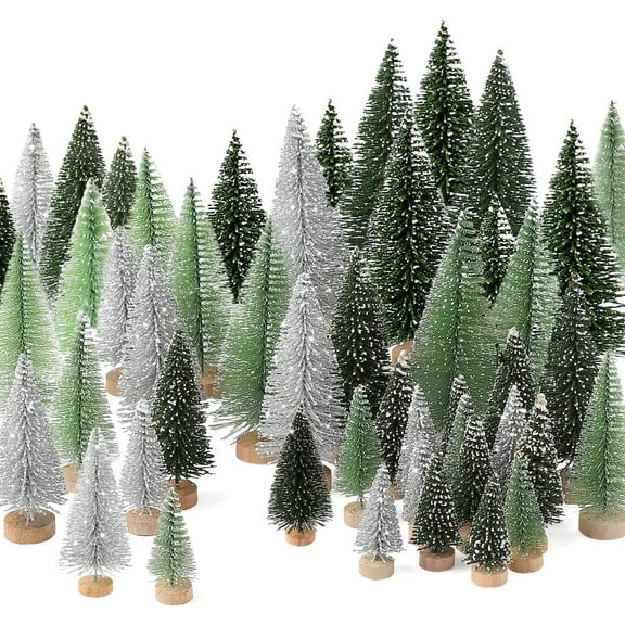 Ayieyill 30Pcs Mini Christmas Trees - Artificial Christmas Trees Bottle Brush Trees with 5 Sizes, with Wooden Base for Christmas Decor Snow Bottle Tree Christmas Party Home Table Decorations
