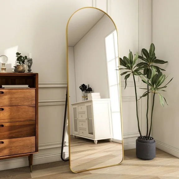 BEAUTYPEAK 65"x24" Full Length Mirror Arched Standing Floor Mirror with Safe Corners, Gold
