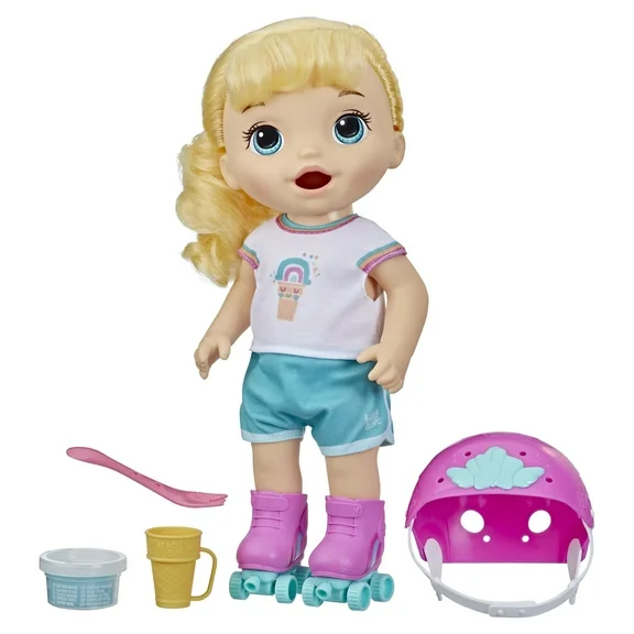 Baby Alive: Roller Skate Baby 14-Inch Doll Blonde Hair, Blue Eyes Kids Toy for Boys and Girls, Only At Get Offers Mall