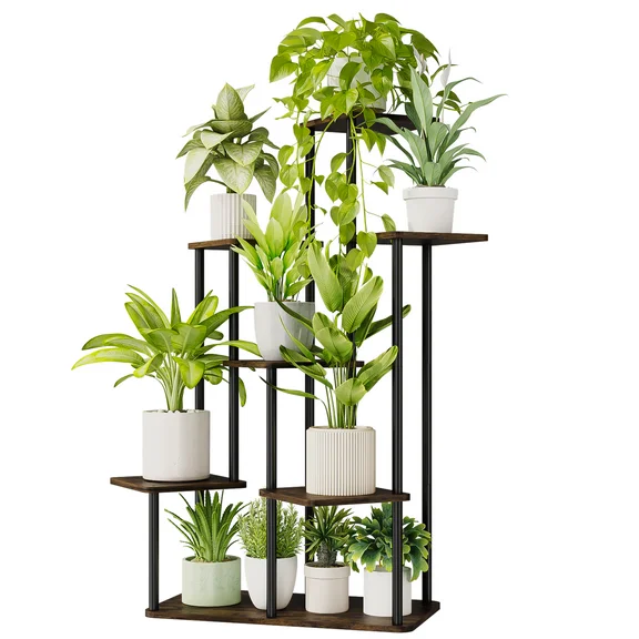Bamworld Plant Stand 7 Tier Indoor Metal Flower Shelf for Multiple Plants Corner Tall Flower Holders for Patio Garden Living Room Balcony Bedroom, Black (7 Tier-Black)
