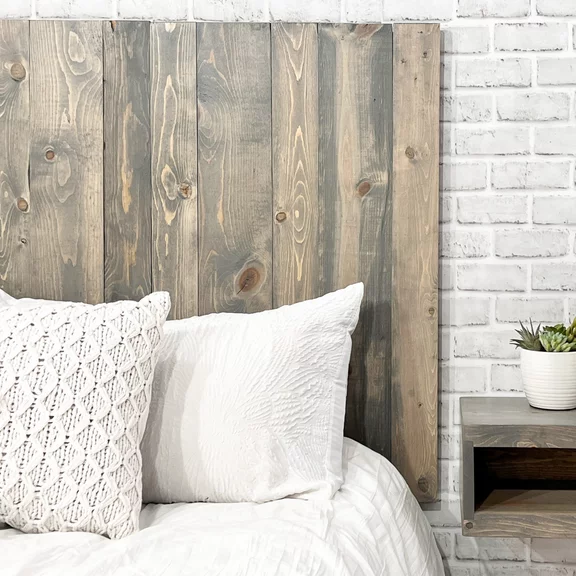 Barn Walls Gray Fog Headboard Stain, Rustic Design, Solid Wood Headboard, Floating Panels, Wall Mount, Adjustable Height, Easy Assembly, Twin Size