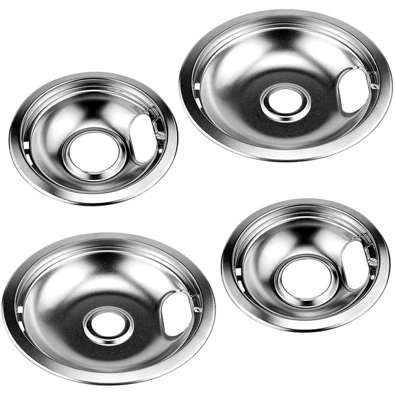 Beaquicy Chrome Range Drip Pans W10196405 and W10196406 Replacement Set 2 Piece 8" and 2 Piece 6" Drip Pans