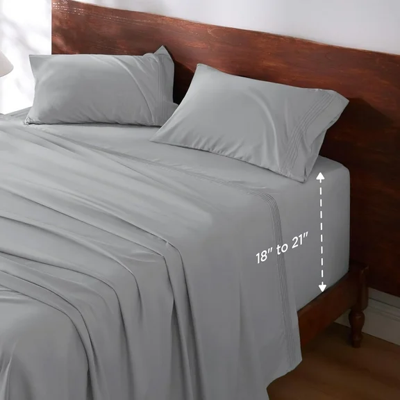 Bedsure Deep Pocket King Sheets Set -4 Piece Air Mattress Sheets, Moisture Wicking Soft Cooling Bedding Sheets & Pillowcases, Light Grey