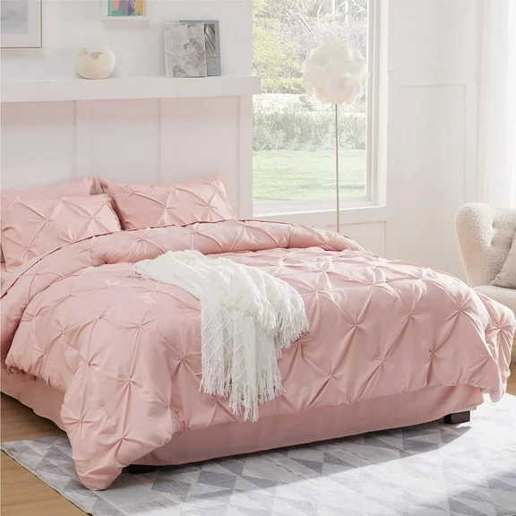 Bedsure King Pink Comforter Set - 7 Pieces Pintuck Bedding Sets, Bed in A Bag with Comforters, Sheets, Pillowcases & Shams