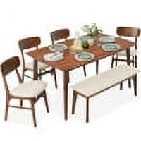 Best Choice Products 6-Piece Mid-Century Modern Dining Set,  Upholstered Wooden Table & Chair Set w/ 4 Chairs, Bench