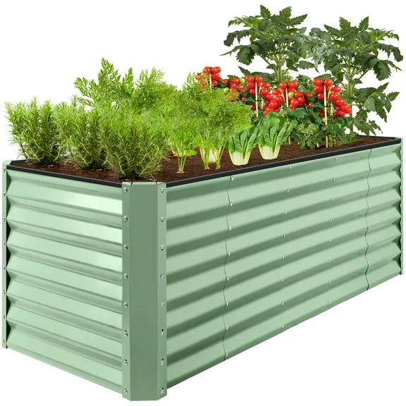 Best Choice Products 8x2x2ft Outdoor Metal Raised Garden Bed, Planter Box for Vegetables, Flowers, Herbs - Sage Green