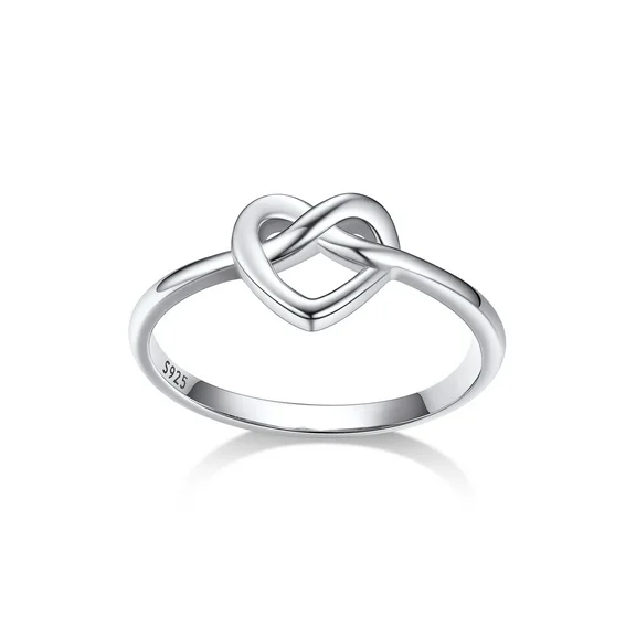 Bestyle Eternity Love Heart Ring Sterling Silver Ring for Women, Simple Celtic Knot Wedding Promise Ring for Birthday Valentine Day