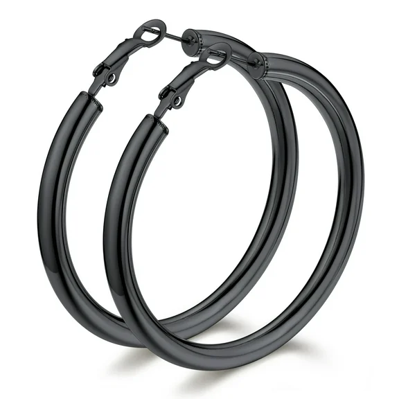 Bestyle Hoop Earrings for Women Girls Black Chunky Earrings Stainless Steel Circle Earrings for Jewelry Gifts Party - 60mm