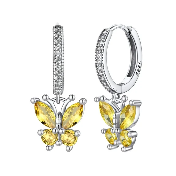 Bestyle Women Drop Dangle Earrings Topaz Butterfly 925 Sterling Silver Earring November Birthstone Crystal Jewelry Gift for Birthday Mother Day