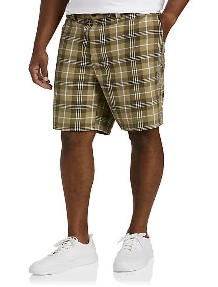 Big + Tall Essentials by DXL Men's Big and Tall  Men's Plaid Shorts, Olive Multi, 44W Olive Multi 44