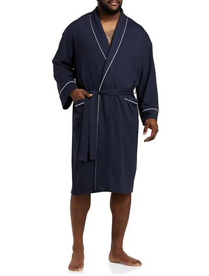 Big and Tall Essentials by DXL Men's Lightweight Robe, Navy, 1XL/2XL