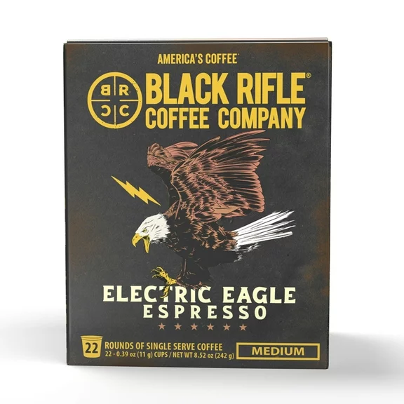 Black Rifle Coffee Company Electric Eagle Espresso K Cups Pods, Medium Roast, 22 Ct