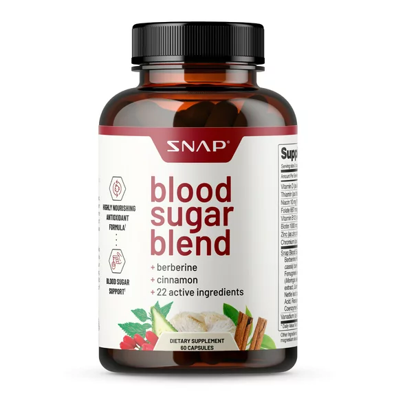 Blood Sugar Blend Snap Supplements, Berberine Supplement with Cinnamon, Turmeric, Alpha Lipoic Acid, Zinc & Other Natural Herbs & Vitamins - 60 Capsules
