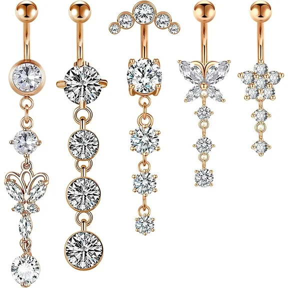 Briana Williams 14G Dangle Belly Button Rings for Women Rose Gold
