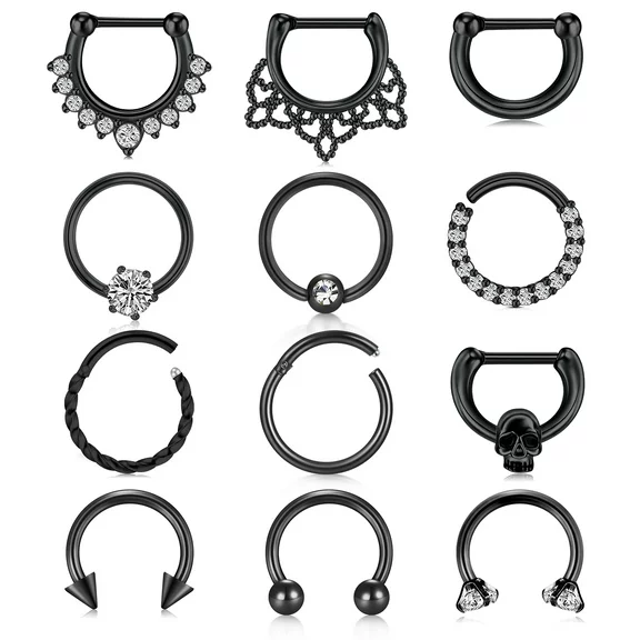 Briana Williams 16G Nose Ring Crystal Clicker Septum Piercing Jewelry Stainless Steel Horseshoe Barbell