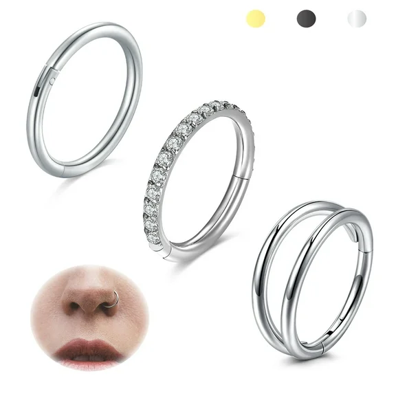 Briana Williams 3PCS 18G Nose Rings Hoops Cartilage Earrings Tragus Nose Rings Double Hoop Piercing Jewelry