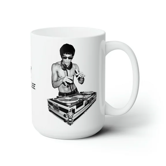 Bruce Lee DJ Dragon White Ceramic Mug 15oz
