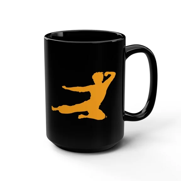 Bruce Lee Flying Man Logo Black Ceramic Mug 15oz