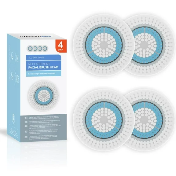 Brushmo Facial Cleansing Brush Heads compatible with Revitalizing Cleanse Brush Head, 4 pack