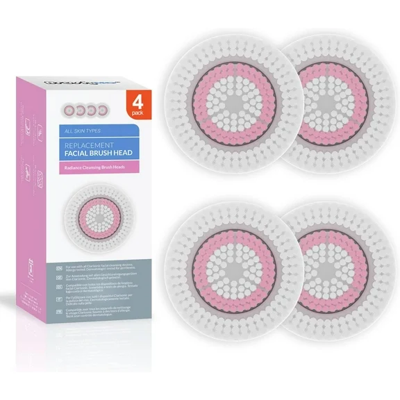Brushmo Replacement Facial Cleansing Brush Heads Compatible with Radiance Cleanse Brush Head, 4 pk