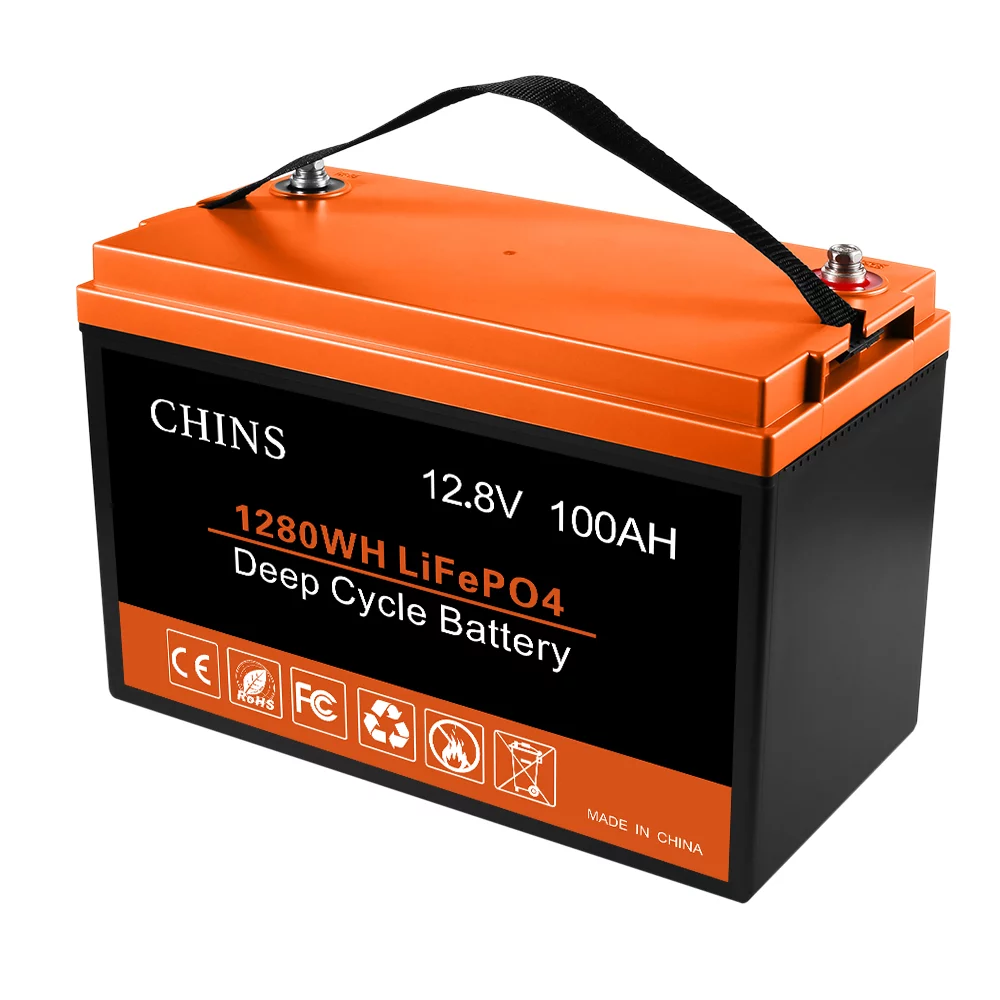 CHINS 12V 100AH LiFePO4 Lithium Iron Battery Built-in 100A BMS for RV Square Cell
