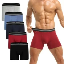 COOPLUS Mens Underwear Boxer Briefs Cotton Regular Long Mens Boxer Briefs Underwear Men 5Pack S M L XL XXL