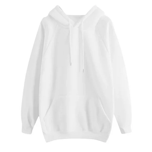 CYMMPU Hooded Sweatshirts Clearance Women's Solid Long Sleeved Tops Bluse Hoodie Sweatshirt Pullover Tops White S