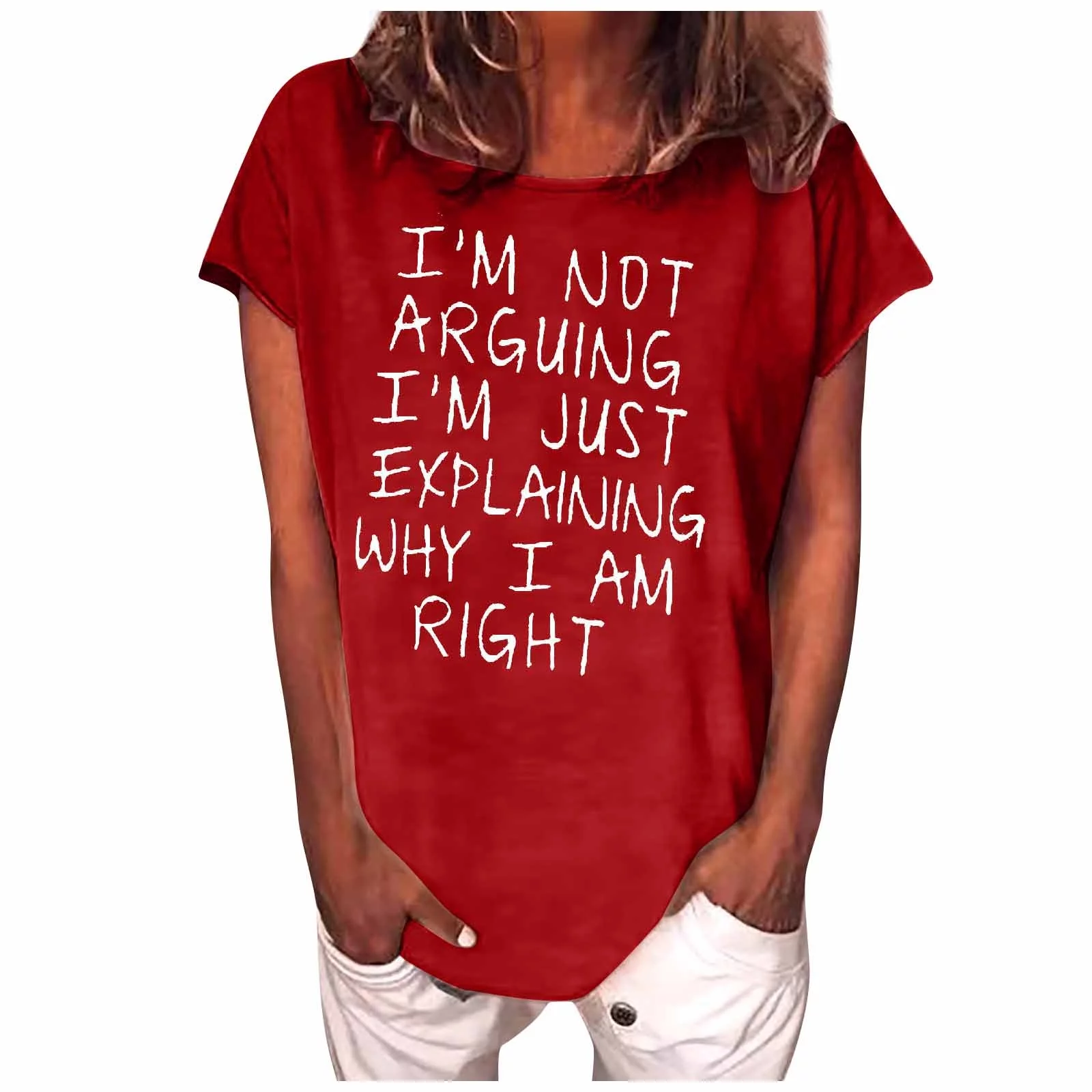 CYMMPU Short Sleeve Oversized Tees Clearance Women's Fashion Tops Retro Funny Letter Print Trendy Clothing Country Shirts Summer Tunic I'm Not Arguing Round Neck Tshirts Wine M