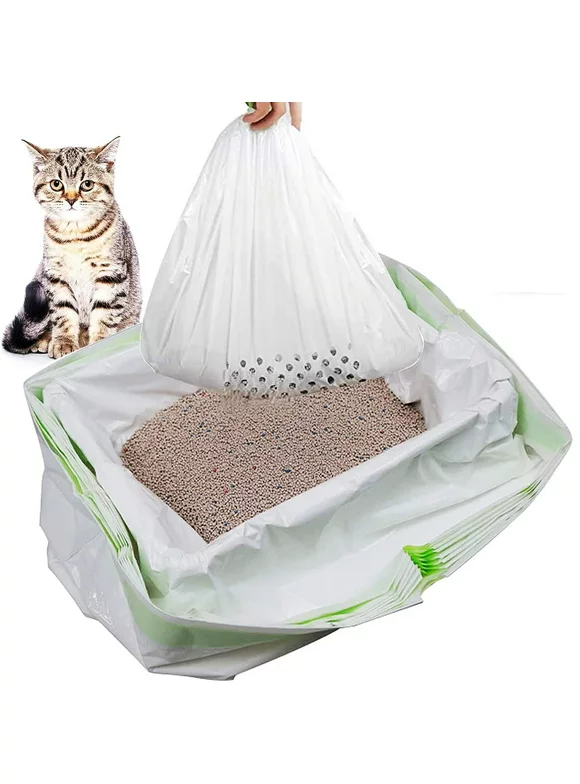 Cat Litter Box Liners, 35 Count Cat Litter Bags Kitty Sifting Litter Liners Pet Cleaning Supplies with Durable Drawstring Contains 30 Screening Bags with Holes + 5 Non-Porous Screening Bag (37" x 18")