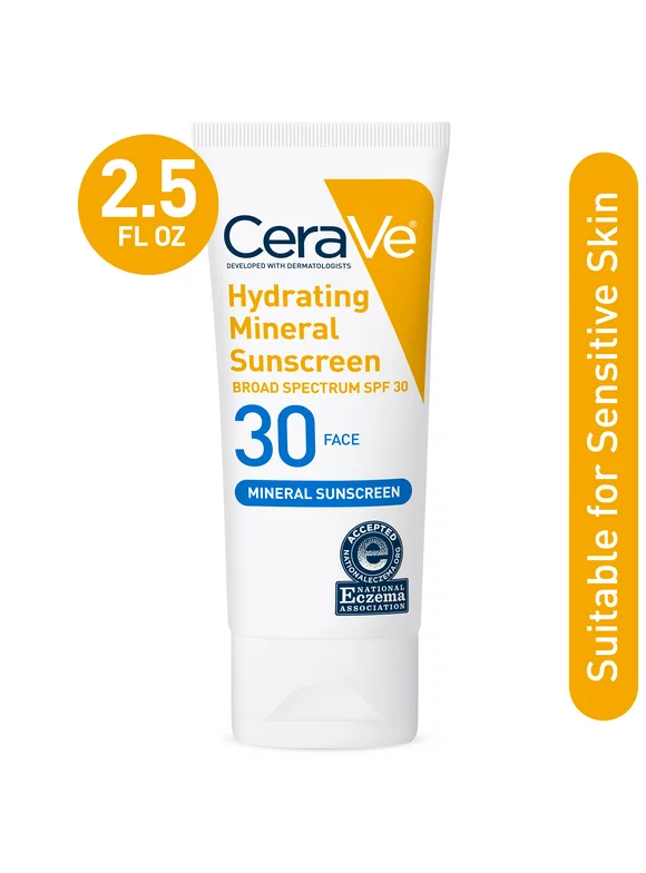 CeraVe Hydrating Mineral Face Sunscreen Lotion SPF 30, 2.5 fl oz