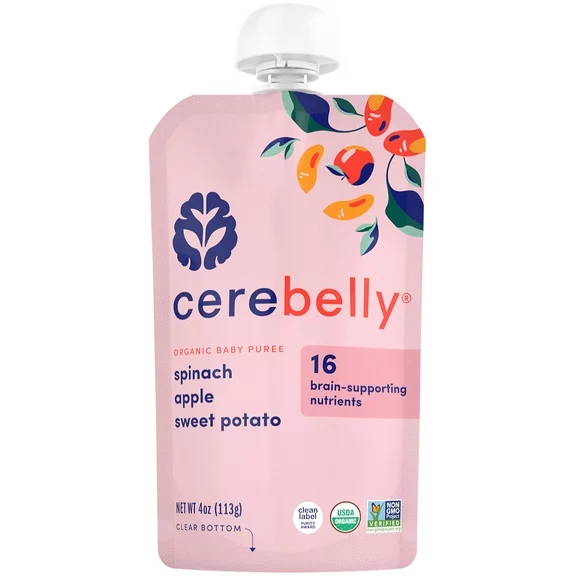 Cerebelly Organic Stage 2 Baby Food, Spinach Apple Sweet Potato, 4 oz Puree