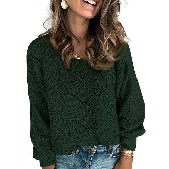 Chase Secret Pullover Sweaters for Women Solid Color Knitted Winter Tops Long Sleeve Crewneck Jumpers Plus Size