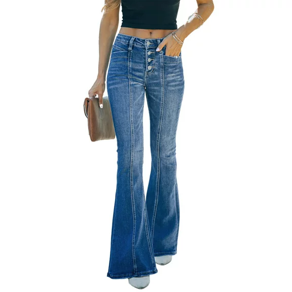 Chase Secret Women Flare Bell Bottom Jeans High Waist Stretchy Button Fly Bootcut Jeans Size 4