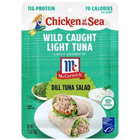 Chicken of the Sea Wild Caught Light Tuna Lightly Seasoned by McCormick, Dill Tuna Salad, 2.5 oz Pouch