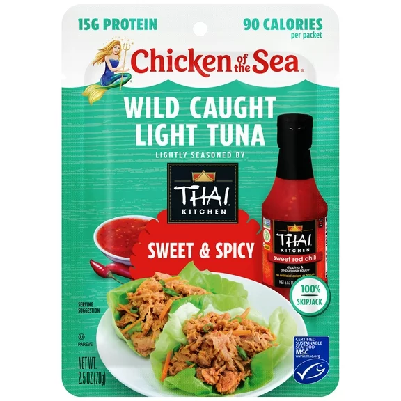 Chicken of the Sea Wild Caught Light Tuna Lightly Seasoned by Thai Kitchen, Sweet & Spicy, 2.5 oz Pouch