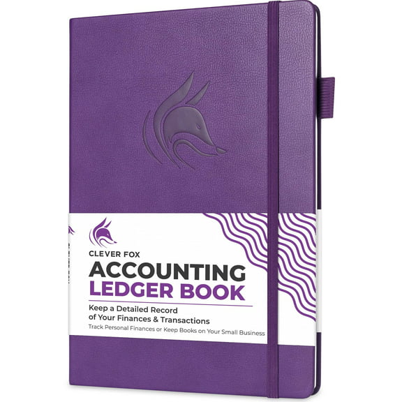 Clever Fox Accounting Ledger Book - Accounting Log for Small Businesses & Personal Use - Columnar Journal for Tracking Money, Expenses, Deposits & Balance - Hardcover, Large, 7x10″ (Purple)