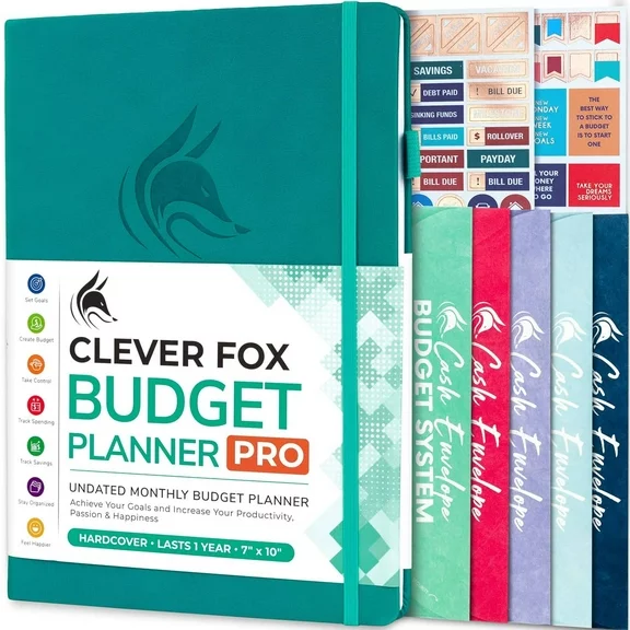 Clever Fox Budget Planner Pro - Financial Organizer + Cash Envelope Budget System. Monthly Finance Journal, Expense Tracker & Personal Account Book. Undated - Start Anytime. (7''x10'') - Turquoise