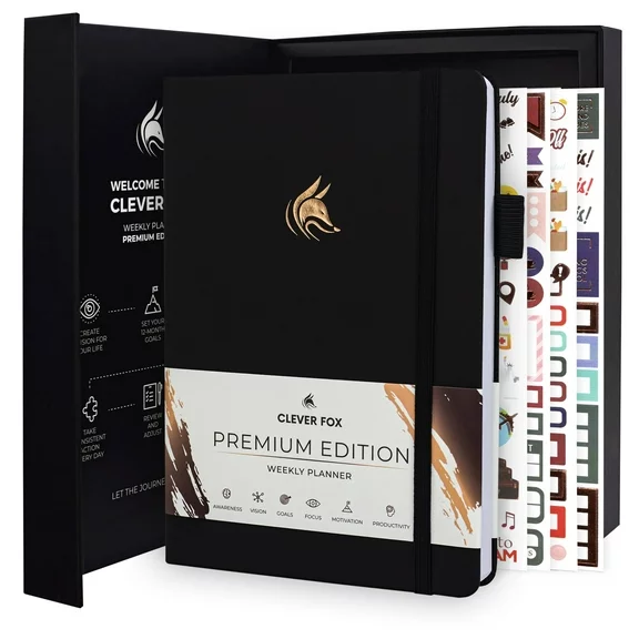 Clever Fox Planner Premium Edition – Undated Luxurious Weekly & Monthly Planner to Increase Productivity and Hit Your Goals – Organizer – Start Anytime, A5, Lasts 1 Year, Black (Weekly)