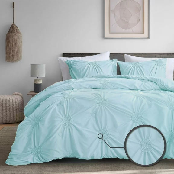 Comfort Spaces 3-Piece King Comforter Set Microfiber Blue Elastic Ruched Bedding Sets