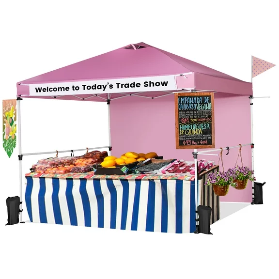 Costway 10'x10'Commercial Pop-up Canopy Tent Sidewall Folding Market Patio Pink