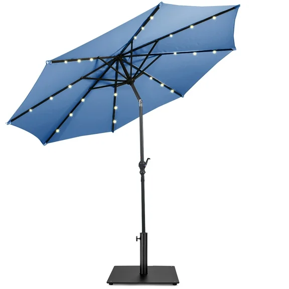 Costway 10ft Solar Lights Patio Umbrella Outdoor W/ 36 LBS Steel Umbrella Stand, Blue
