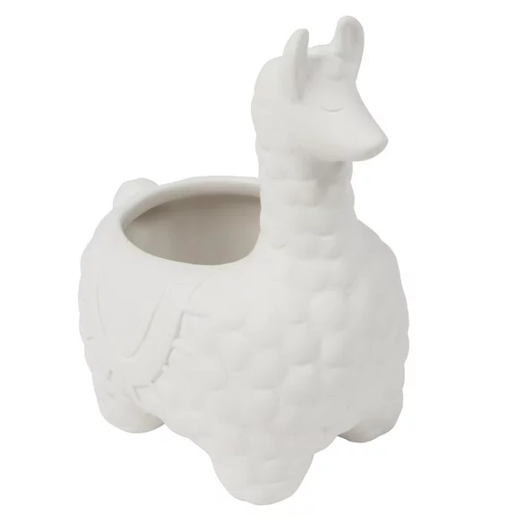 Create Basics Paintable Ceramic Llama Planter, White 5"