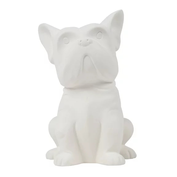 Create Basics Paintable French Bulldog Figure, White Ceramic 6" to Paint, Craft Base