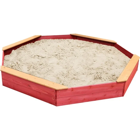 Critter Sitter 9 in Tall Children's Wood Octagon Sand Box with Cover and Liner CSSB0102-Red