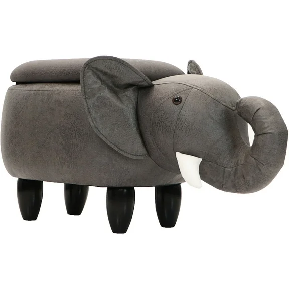 Critter Sitters 15-In. Seat Height Dark Gray Elephant Animal Shape Storage Ottoman - Furniture for Nursery, Bedroom, Playroom, and Living Room Decor