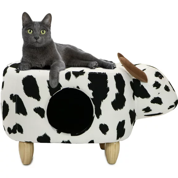 Critter Sitters 16-In. Seat Height Black-White Cow Animal Shape Pet House Ottoman - Furniture for Nursery, Bedroom, Playroom, and Living Room Decor