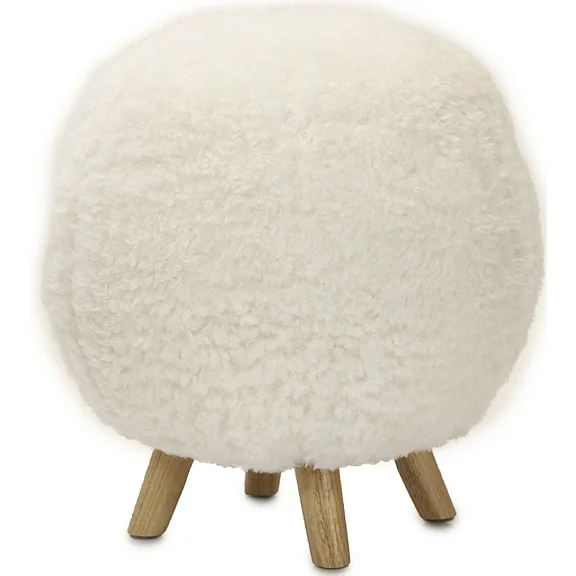 Critter Sitters 19-In. Seat Height Plush White Pouf Ottoman with 4 Spindle Legs - Furniture for Nursery, Bedroom, Playroom, and Living Room Decor